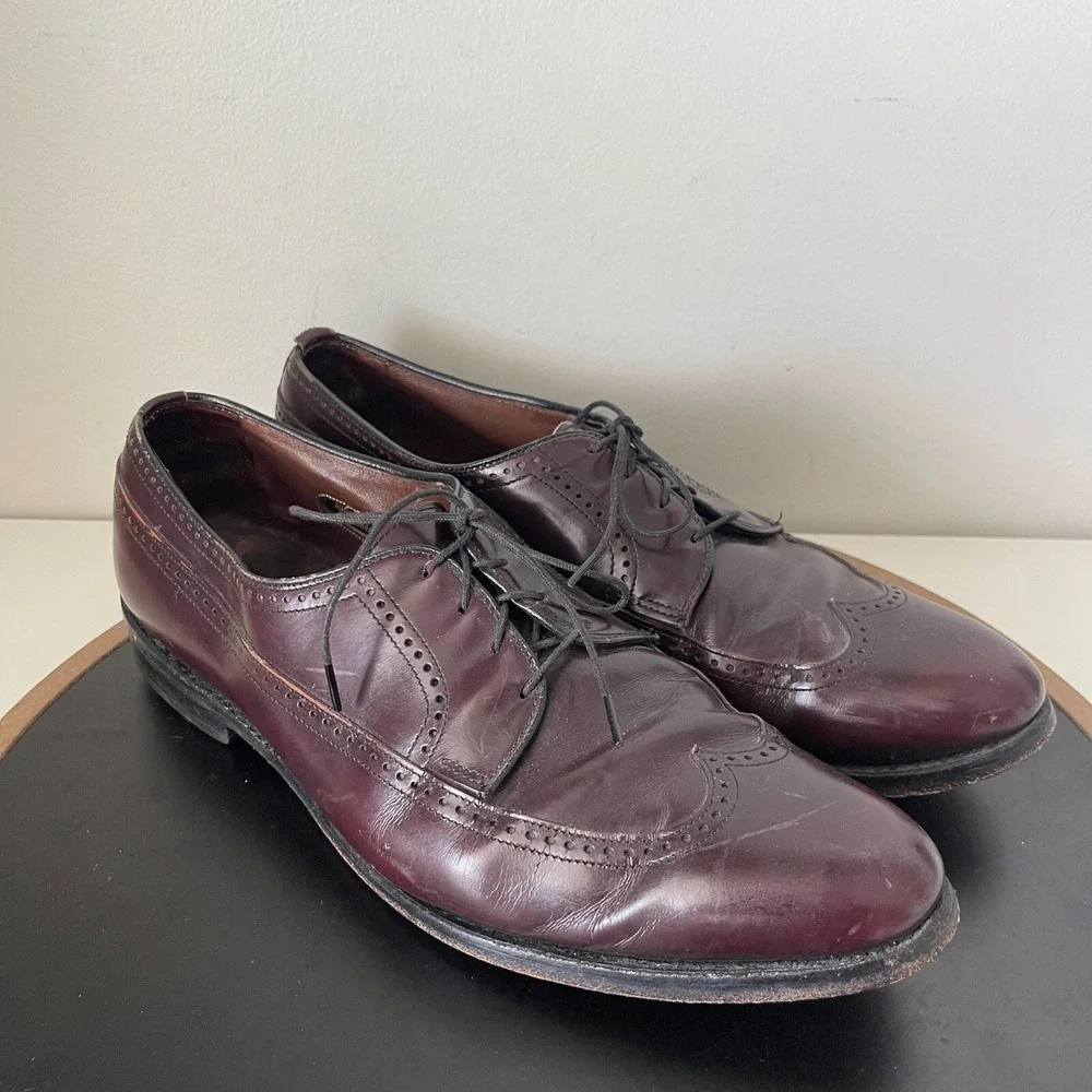 Allen Edmonds McAllister Men 10.5 B Wingtip Oxford Burgundy Shoes Quiet Luxury